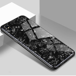Apple iPhone XS Max 6.5 Kılıf Zore Marbel Cam Silikon Siyah