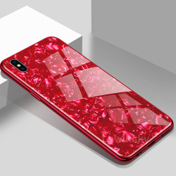Apple iPhone XS Max 6.5 Kılıf Zore Marbel Cam Silikon Kırmızı