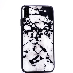 Apple iPhone XS Max 6.5 Kılıf Zore Mermer Desenli Ebruli Cam Kapak Beyaz