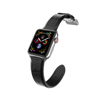 Apple Watch 10 42mm Raptic Hybrid Leather Serisi Deri Kordon Parlak Siyah