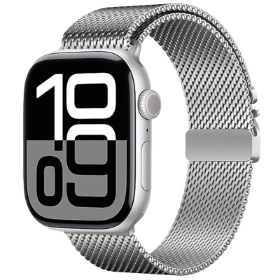 Apple Watch 10 42mm Zore KRD-121 Metal Hasır Kordon Gümüş