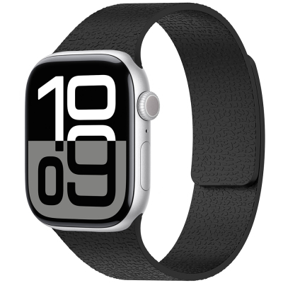 Apple Watch 10 42mm Zore KRD-136 Kabartma Desenli Silikon Kordon Siyah