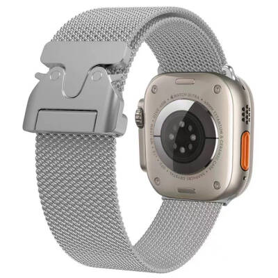 Apple Watch 10 42mm Zore KRD-25 Metal Hasır Kordon Gümüş