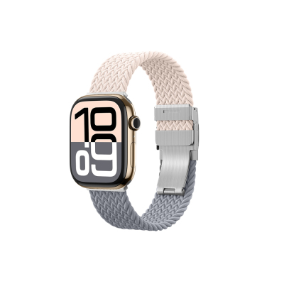 Apple Watch 10 46mm Amazingthing Glamor Blend Mesh Band Pembe-Gri