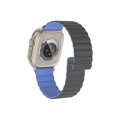 Apple Watch 10 46mm Amazingthing Smoothie Mag Magnetik Tak Çıkar Silikon Strap Kayış Gri-Mavi