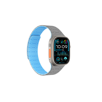 Apple Watch 10 46mm Amazingthing Smoothie Sport Magnetik Tak Çıkar Silikon Strap Kayış Gri-Mavi