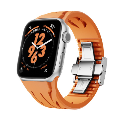 Apple Watch 10 46mm KRD-127 Metal Tokalı Silikon Kordon Turuncu