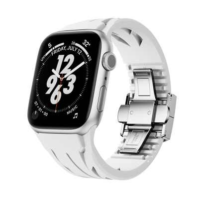 Apple Watch 10 46mm KRD-127 Metal Tokalı Silikon Kordon Beyaz