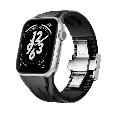 Apple Watch 10 46mm KRD-127 Metal Tokalı Silikon Kordon Siyah