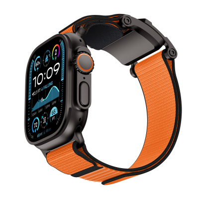 Apple Watch 10 46mm Mohseven iWatch Mecha Sport Hasır Kordon Siyah-Turuncu