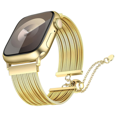 Apple Watch 10 46mm Zore KRD-137 Metal Hasır Kordon Gold