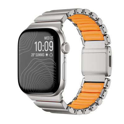 Apple Watch 10 46mm Zore KRD-149 Metal Silikon Kordon Gümüş-Turuncu