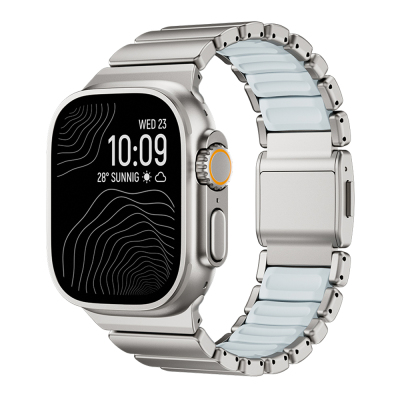 Apple Watch 10 46mm Zore KRD-151 Metal Silicone Band Gümüş-Mavi