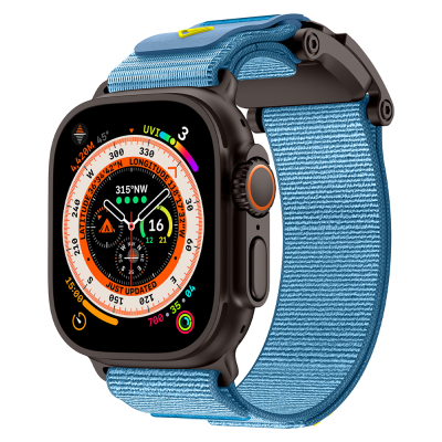 Apple Watch 10 46mm Zore KRD-154 Naylon Kumaş Hasır Örgülü Kordon Siyah-Mavi