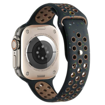 Apple Watch 38mm Kordon Yeni Seri 2023 KRD-02 Silikon Strap Kayış Siyah