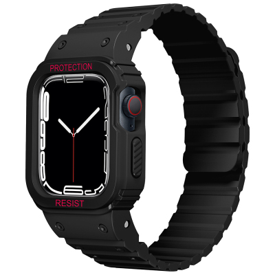 Apple Watch 38mm KRD-142 Airbag Tasarımlı Kasa Koruyuculu Silikon Kordon Siyah