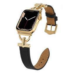 ​​​Apple Watch 38mm KRD-53 Deri Kordon Siyah-Gold