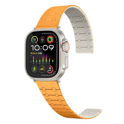 Apple Watch 38mm Zore KRD-111 Çizgili Desenli Silikon Kordon Turuncu