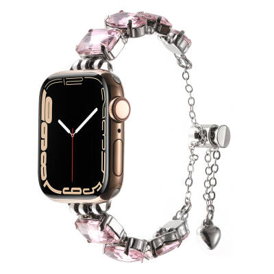 Apple Watch 38mm Zore KRD-115 Renkli Taş Tasarımlı Kordon Rose Pembe