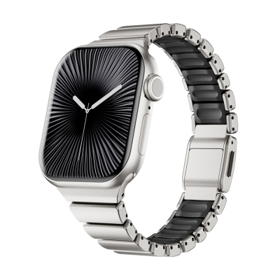 Apple Watch 38mm Zore KRD-149 Metal Silicone Band Gümüş-Siyah