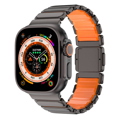 Apple Watch 42mm Mohseven iWatch Titancore No.2 Steel Band Siyah-Turuncu