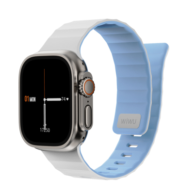 Apple Watch 42mm Wiwu Mag Secur Serisi Silikon Kordon Beyaz-Mavi