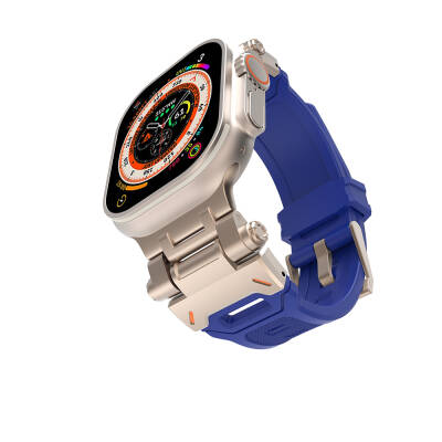 Apple Watch 42mm Zore KRD-108 Metal Başlıklı Silikon Kordon Starlight-Mavi