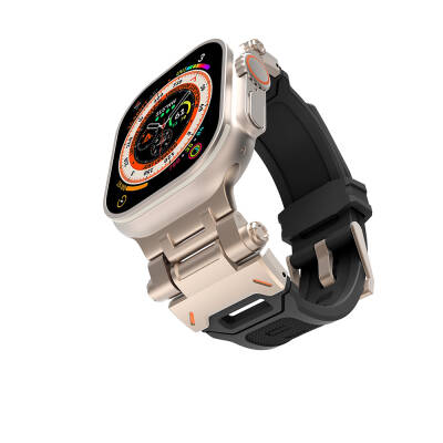 Apple Watch 42mm Zore KRD-108 Metal Başlıklı Silikon Kordon Starlight-Siyah