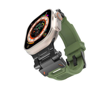 Apple Watch 42mm Zore KRD-108 Metal Başlıklı Silikon Kordon Siyah-Yeşil