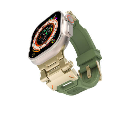 Apple Watch 42mm Zore KRD-108 Metal Başlıklı Silikon Kordon Starlight-Yeşil