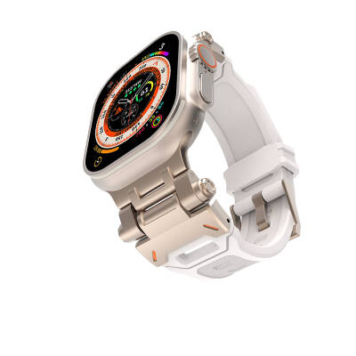 Apple Watch 42mm Zore KRD-108 Metal Başlıklı Silikon Kordon Starlight