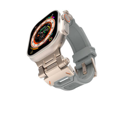 Apple Watch 42mm Zore KRD-108 Metal Başlıklı Silikon Kordon Starlight Grey