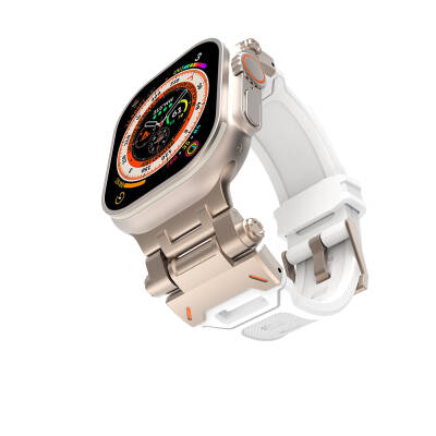 Apple Watch 42mm Zore KRD-108 Metal Başlıklı Silikon Kordon Starlight White