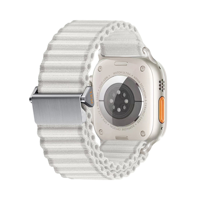 Apple Watch 42mm Zore KRD-123 Naylon Kumaş Hasır Örgülü Kordon Beyaz