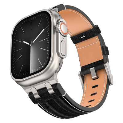 Apple Watch 42mm Zore KRD-153 Denim Fabric Design Band Gümüş-Siyah