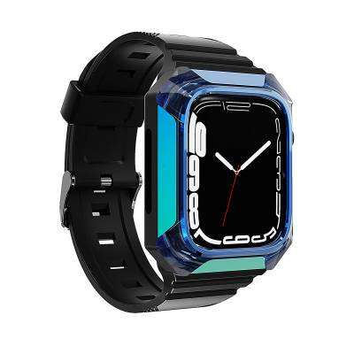 Apple Watch 42mm Zore KRD-88 Sert PC Kasa Koruyuculu Silikon Kordon Mavi