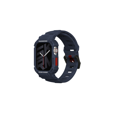 Apple Watch 44mm Skinarma Mecha 2in1 TPU Kasa Koruyucu + Silikon Kordon Lacivert