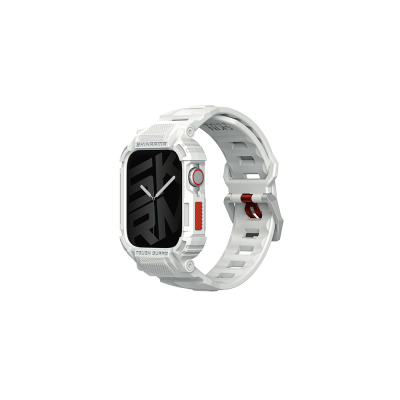 Apple Watch 44mm Skinarma Mecha 2in1 TPU Kasa Koruyucu + Silikon Kordon Açık Gri