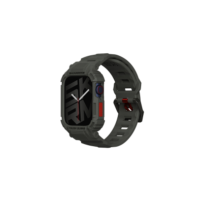 Apple Watch 44mm Skinarma Mecha 2in1 TPU Kasa Koruyucu + Silikon Kordon Yeşil