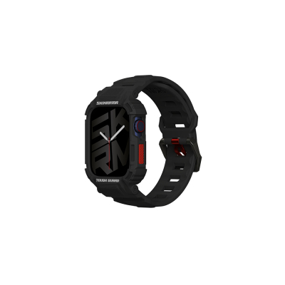 Apple Watch 44mm Skinarma Mecha 2in1 TPU Kasa Koruyucu + Silikon Kordon Siyah