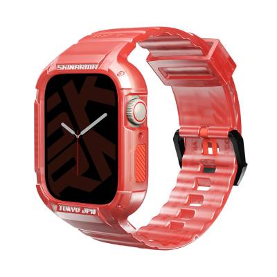 Apple Watch 44mm SkinArma Saido Sert PC Kasa Koruyuculu Silikon Kordon Kırmızı