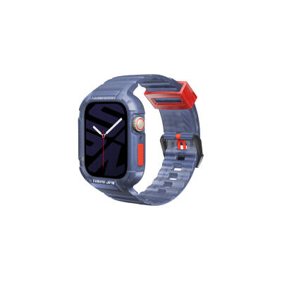 Apple Watch 44mm SkinArma Saido Sert PC Kasa Koruyuculu Silikon Kordon Lacivert