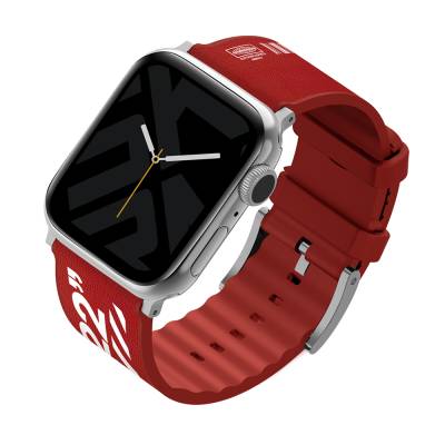 Apple Watch 44mm SkinArma Taihi Sora Text Patterned Leather Look Silicone Band Red