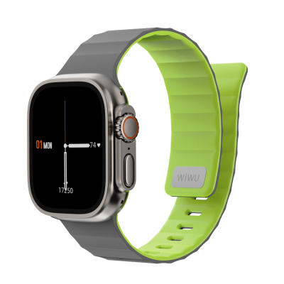 Apple Watch 44mm Wiwu Mag Secur Serisi Silikon Kordon Gri-Yeşil