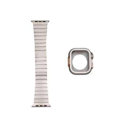 Apple Watch 44mm Zore KRD-126 Sert Kasa Koruyuculu Metal Kordon Starlight