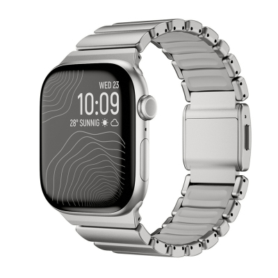 Apple Watch 44mm Zore KRD-151 Metal Silicone Band Gümüş-Gri