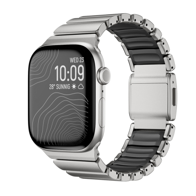 Apple Watch 44mm Zore KRD-151 Metal Silicone Band Gümüş-Siyah