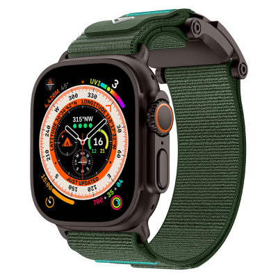 Apple Watch 44mm Zore KRD-154 Naylon Kumaş Hasır Örgülü Kordon Siyah-Yeşil