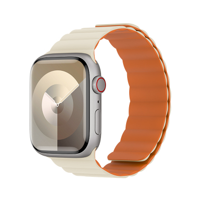 Apple Watch 7 41mm Benks Magnetik Tak Çıkar Silikon Strap Kayış Starlight-Turuncu