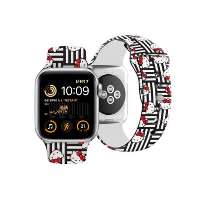 Apple Watch 7 41mm Hello Kitty Original Licensed Stripes & Kitty Silicone Band Black